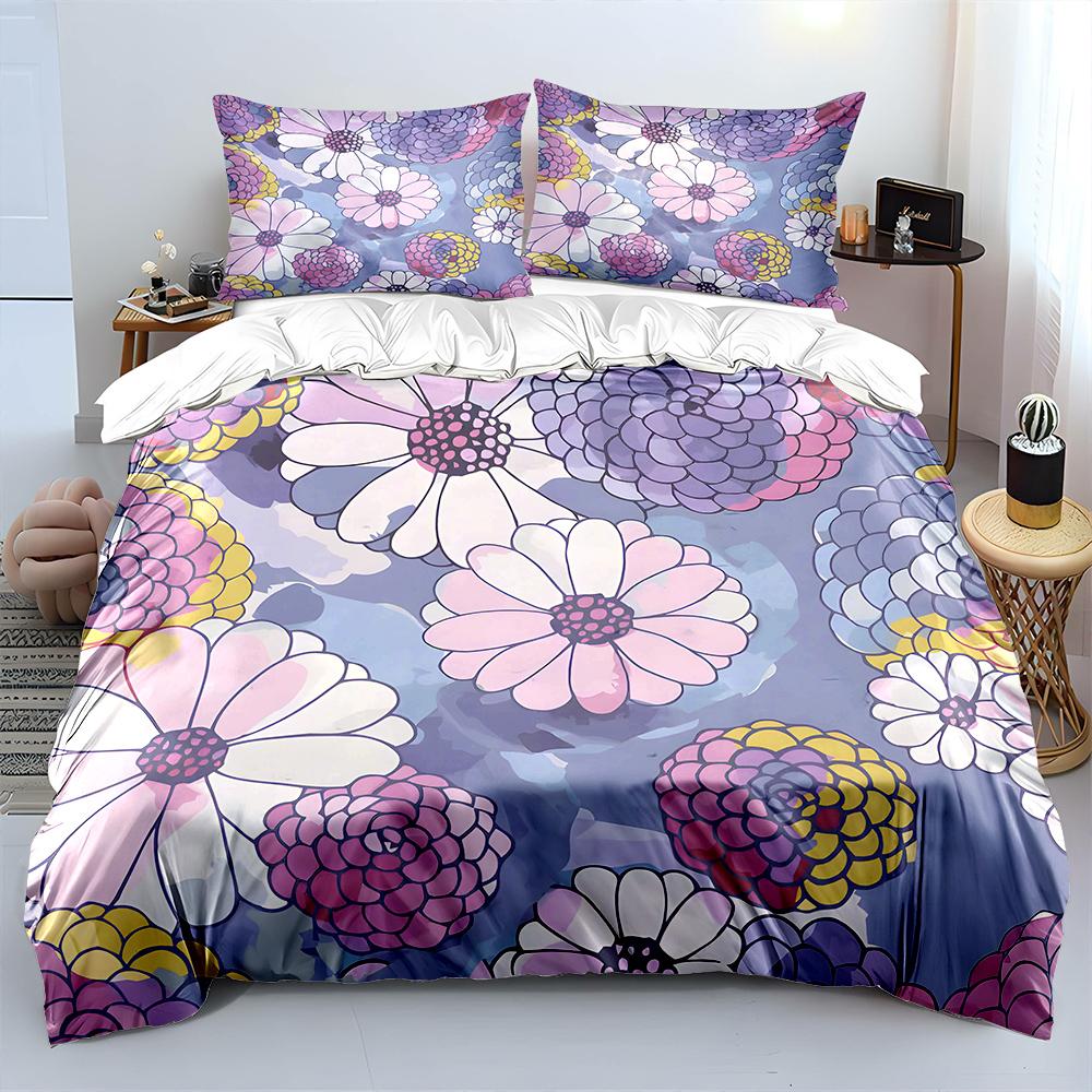 Colorful Hand-Drawn Floral Background Print Soft Comfortable Duvet Cover Bedding Set Included 1*Duvet Cover 2*Pillowcases