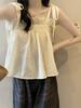 Women's Sweet & Fresh Textured Cropped Tie-Up Camisole: Summer 2026 Ruffle, Loose, Slimming Top