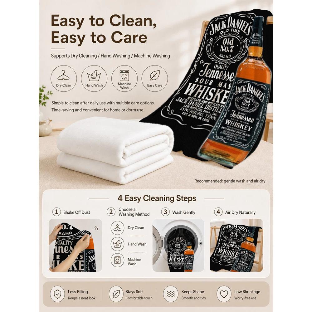 Classic Jack Daniel'S Tennessee Whiskey Flannel Printed Blanket Thick Warm Throw Blanket For Living Room Kids Room Party Decor Holiday Gift