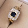 Huajie Men's Dark Blue Zircon Charming Rings Two Tone Shining Unique Temperament Banquet Meeting Men  Trend