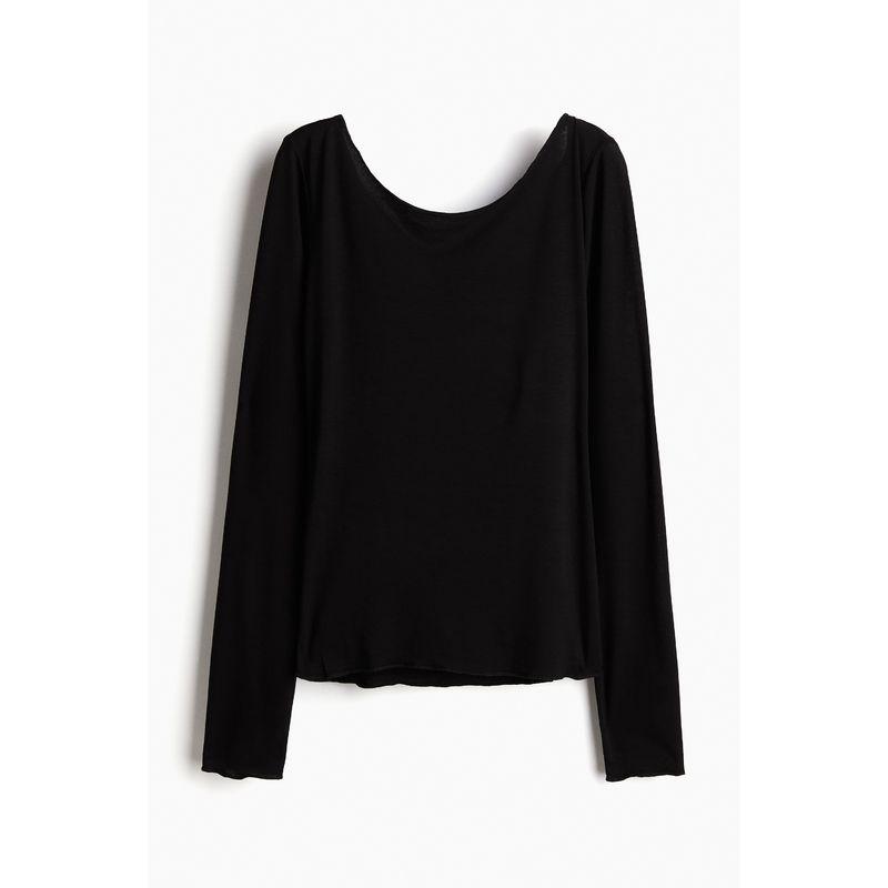 

HM Women s t-shirt Summer Soft Slim fit Straight Comfortable Simple Long sleeve Top 1237037 Black 160/88A(S)