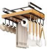Space Saving Kitchen Organizer: Under Cabinet Hanging Rack with Hooks for Towels Cutting Boards & Pot Lids