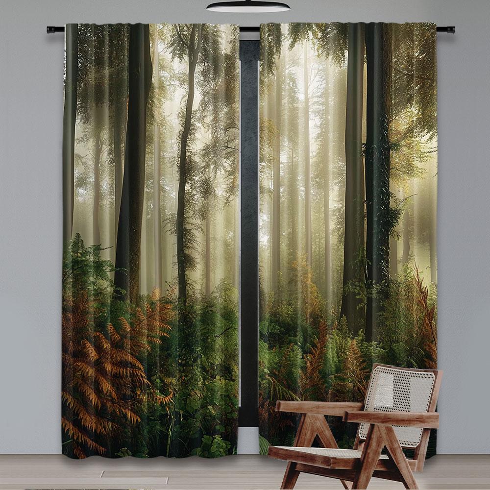 

2 шт. Занавеска Лес Мистическая Темная Атмосфера Тумана Глубоко в Лесу Лесистая местность Тишина Никто Для Гостиной Спальни Столовой 29x65in(75x166cm)