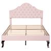 Upholstered Bed 140*200 with Slatted Frame, Height-Adjustable Headboard, for Adults & Teenagers, Wooden Slat Support, Easy Assembly, Velvet, Pink