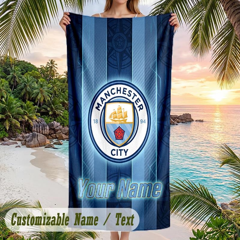 Beach Towel Manchester City Print Custom Name Text Soft Towel for Swimming Pool