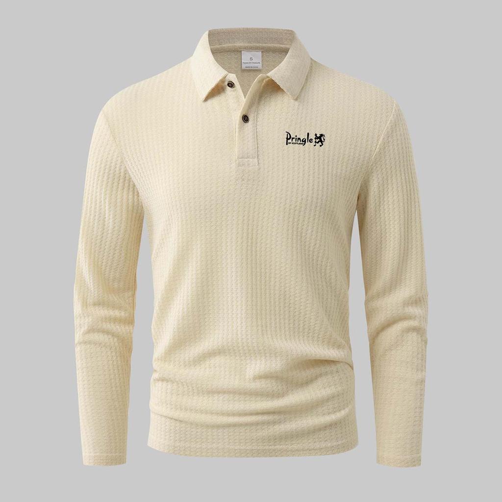 Waffle Knit Pringle Long Sleeve Polo Shirt