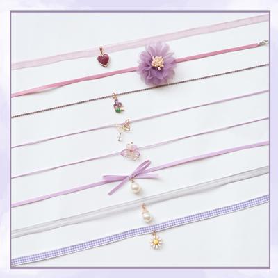 Colar Pingente Laço de Fita Floral Roxo - Gargantilha Estilo Fada para Mulheres