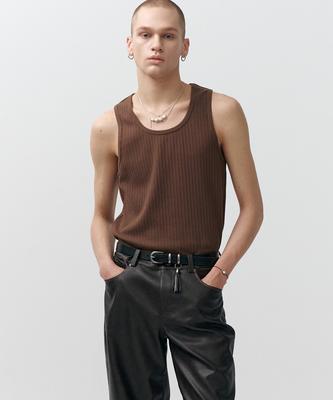 NOIRER Multi-Ribbed Sleeveless T-Shirt (Brown)