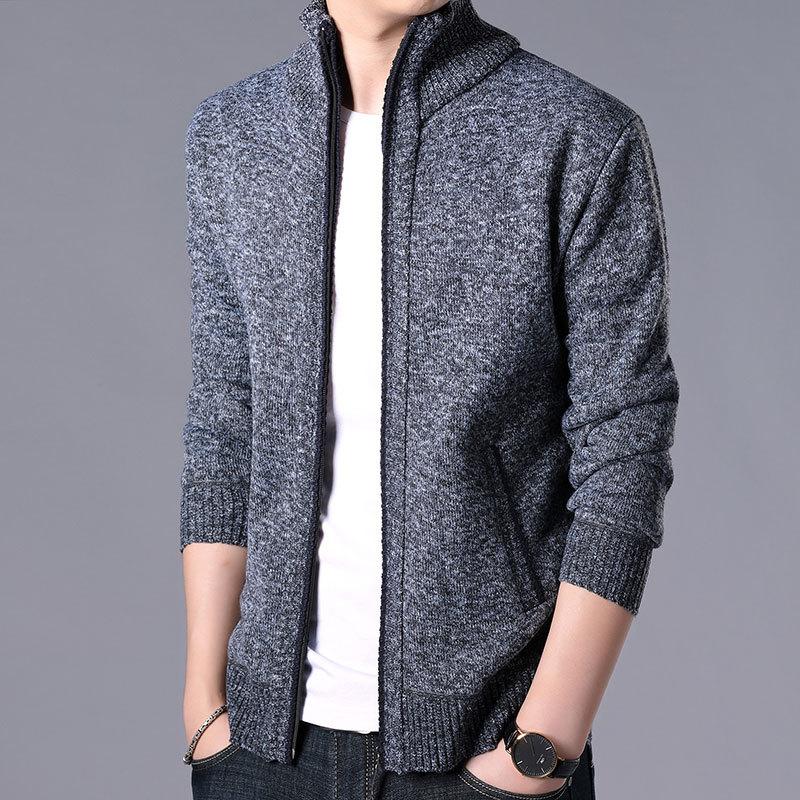 Herren Dickes Fleecegefüttertes Strickjacken-Sweatshirt mit Reißverschluss