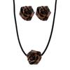 Retro Style Rose Flower Necklace PU Leather Flower Stud Earrings Adjustable Rope Choker  Women