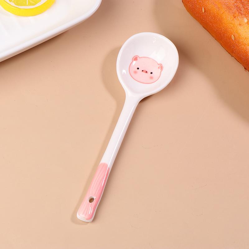 

Керамическая суповая ложка в виде свиньи Kawaii, милая расписанная вручную кофейная десертная ложка с длинной ручкой, кухонные принадлежности United States
