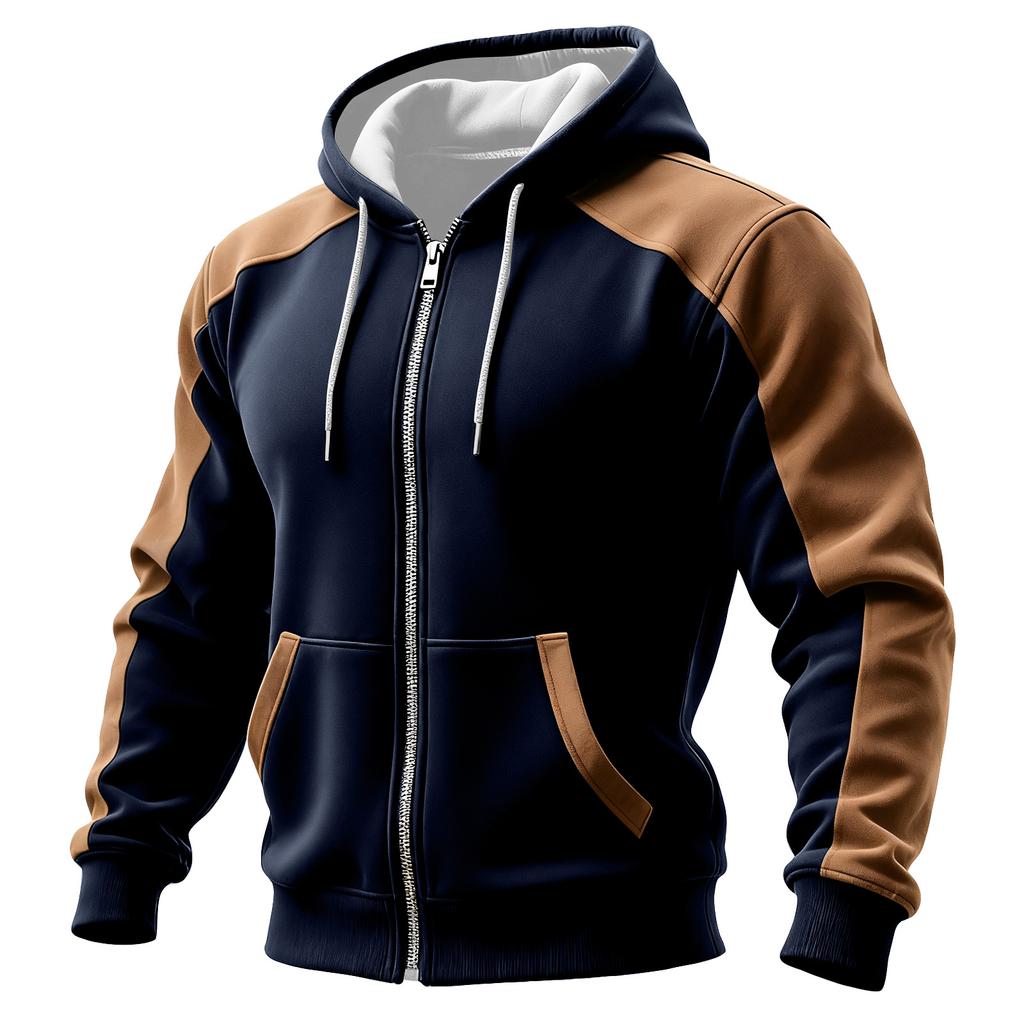 Men's Colorblock Zipper Pocket Hooded Cardigan Men's Sports Large Size Casual Hooded Cardigan