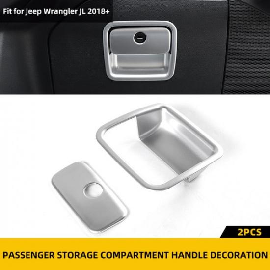 

For Jeep Wrangler JL JT 2018+Silver Co-Pilot Storage Glove Box Handle Cover Trim