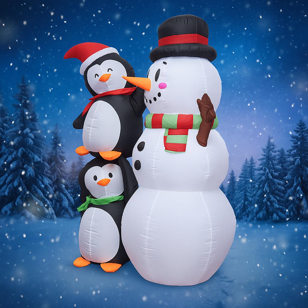 5.91FT Giant Inflatable Toy Snowman Penguin With LED Light Xmas Decoration for Yard Christmas Supplie Home Ornament Holiday Gift
