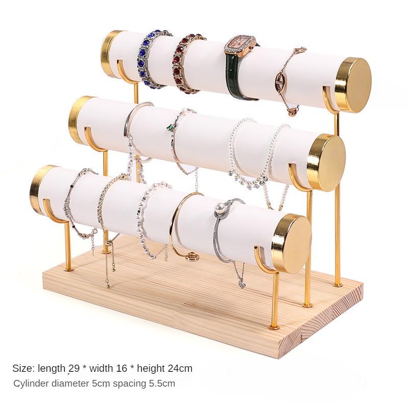 Three-layer Bracelet Jewelry Display Holder Wrought Iron Stepped Wooden Bottom Bracelet Watch Display Stand Jewelry Props