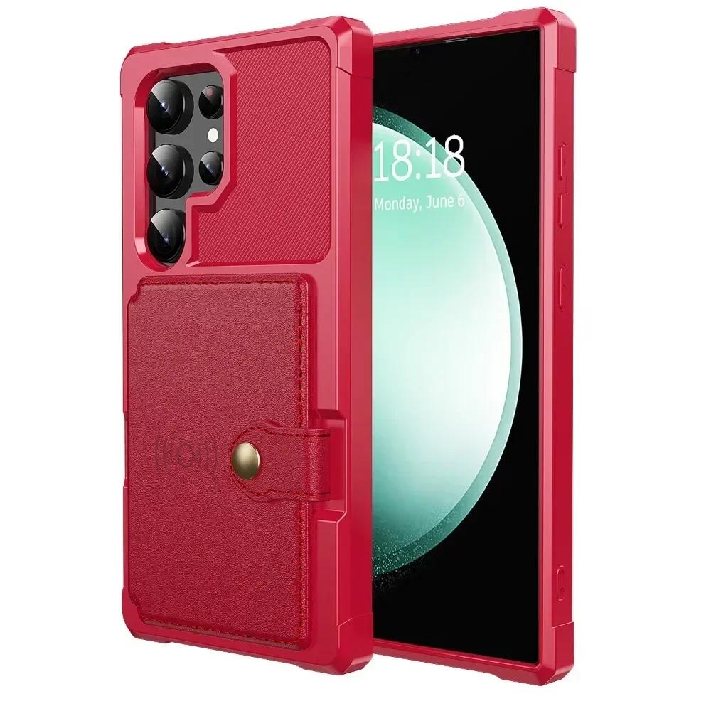 

Кошелек держатель для карт бронированный противоударный чехол для Samsung S25 Ultra S24 FE S23 Plus S22 S21 S20 Ultrs S25edge матовый силиконовый чехол Galaxy S24 красный