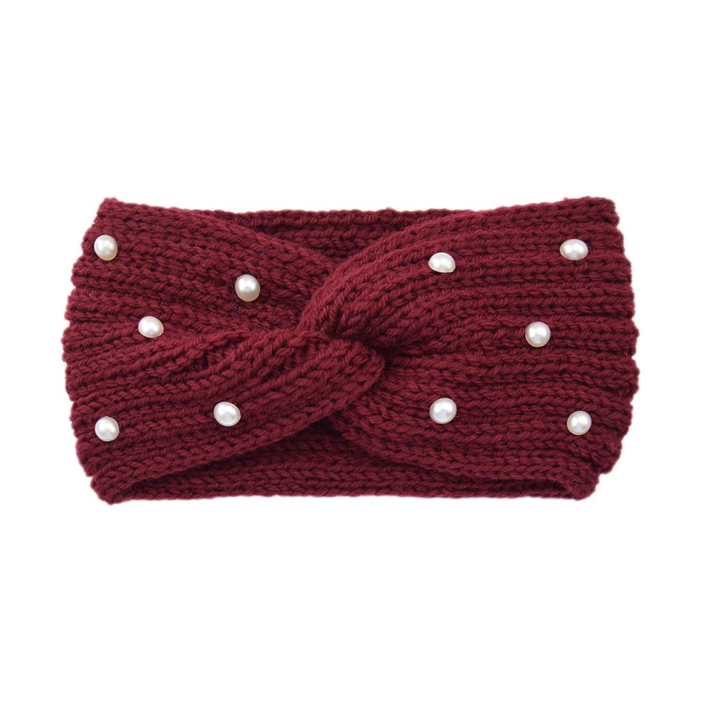 

Жіночі широкі в язані пов язки на голову з перлами, осінньо-зимові нові теплі однотонні пов язки для волосся, грілка для вух, еластичний спортивний тюрбан для дівчат Size fits all