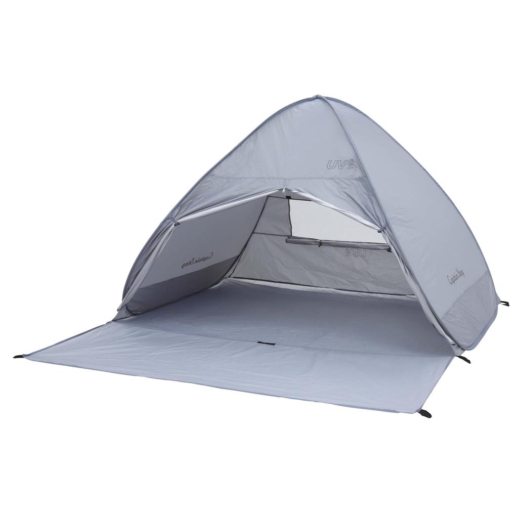 CAPTAIN STAG CS Charmant Beach Tent with UV Full Approximately Tatami For Includes 6 Pegs and Carry Ice Gray UA-74 Pop-Up Tent, One-Touch Protection,