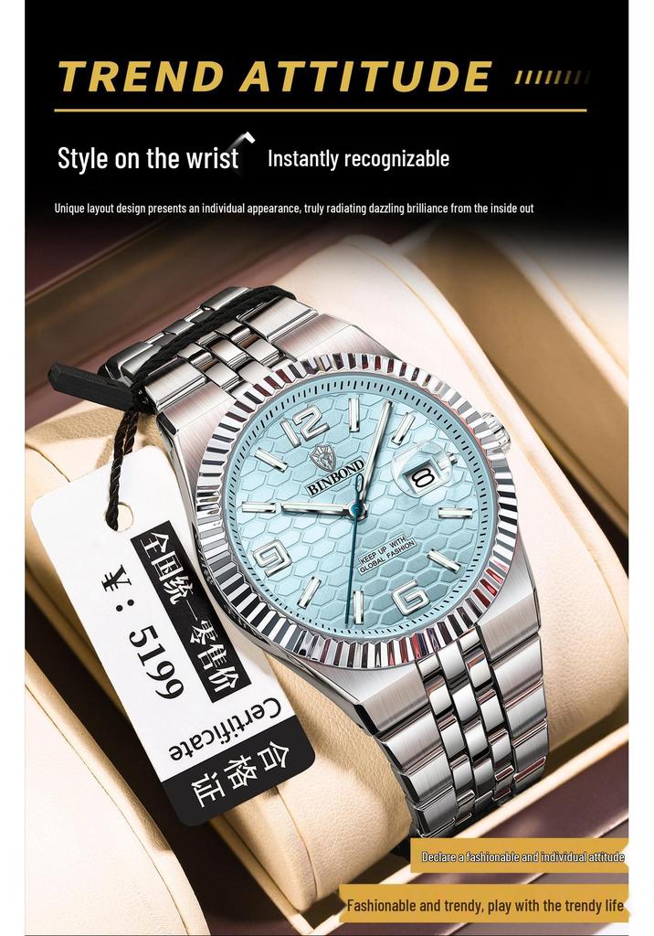 Binbang BINBOND Men's High-End Genuine 2025 Large Dial Watch
