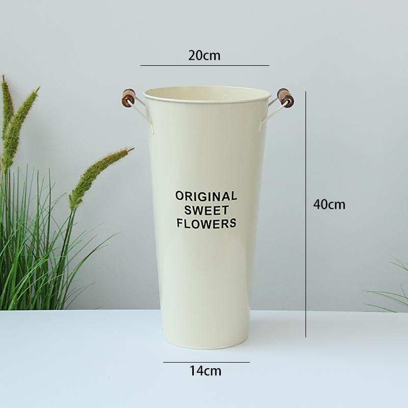 White Metal Flower Bucket for Arranging and Decorating - Large Vase for Fresh and Dried Flowers