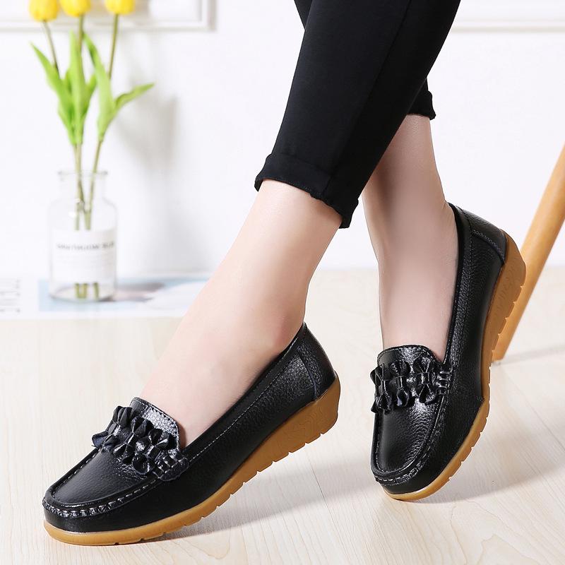 Women Flats Shoes Woman Genuine Leather Slip on Loafers Shoes Woman Soft Nurse Ballerina Shoes Plus Size Casual