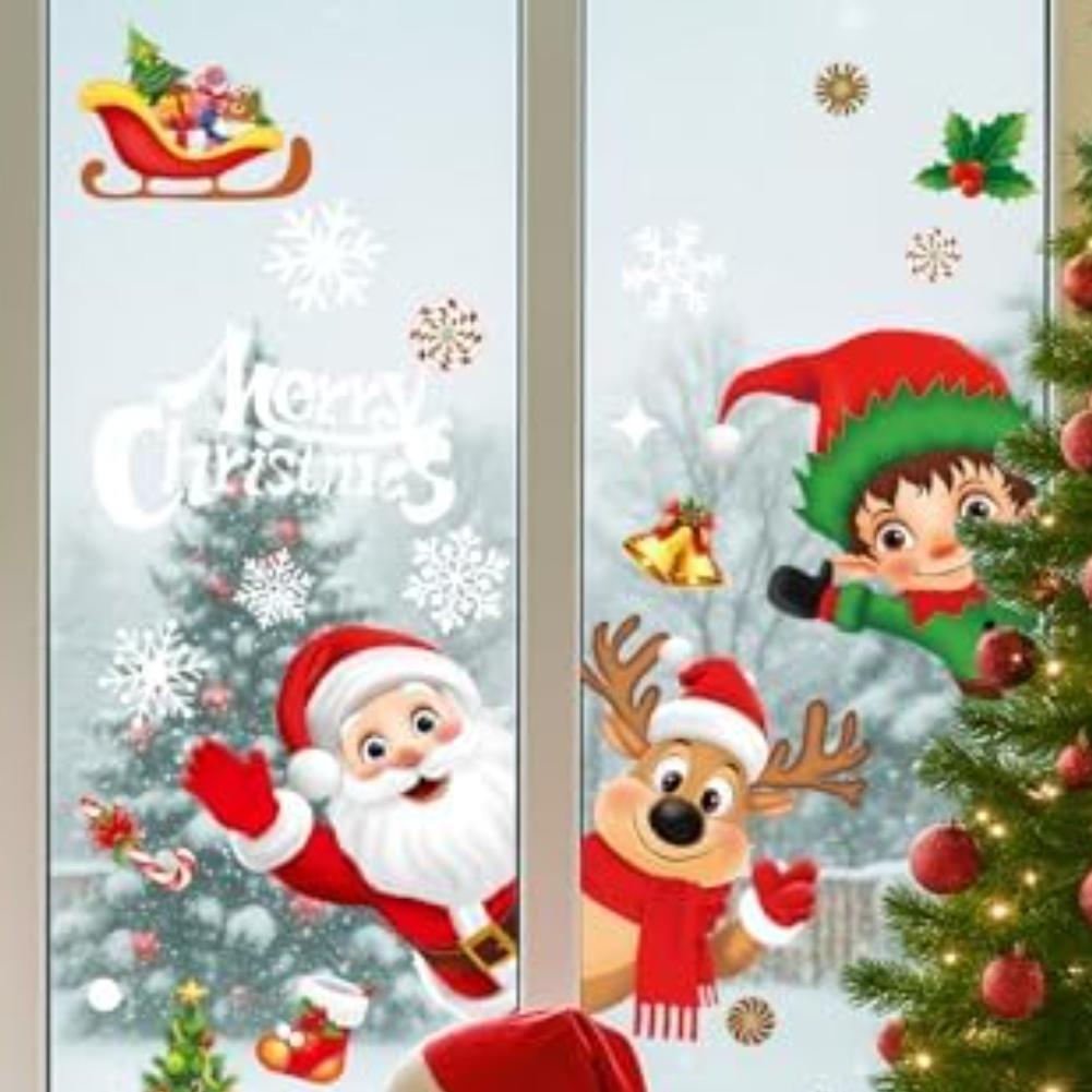 Festive Family Gatherings Christmas Window Stickers Festive Home Decor Child-Friendly Decor Easy Application Design