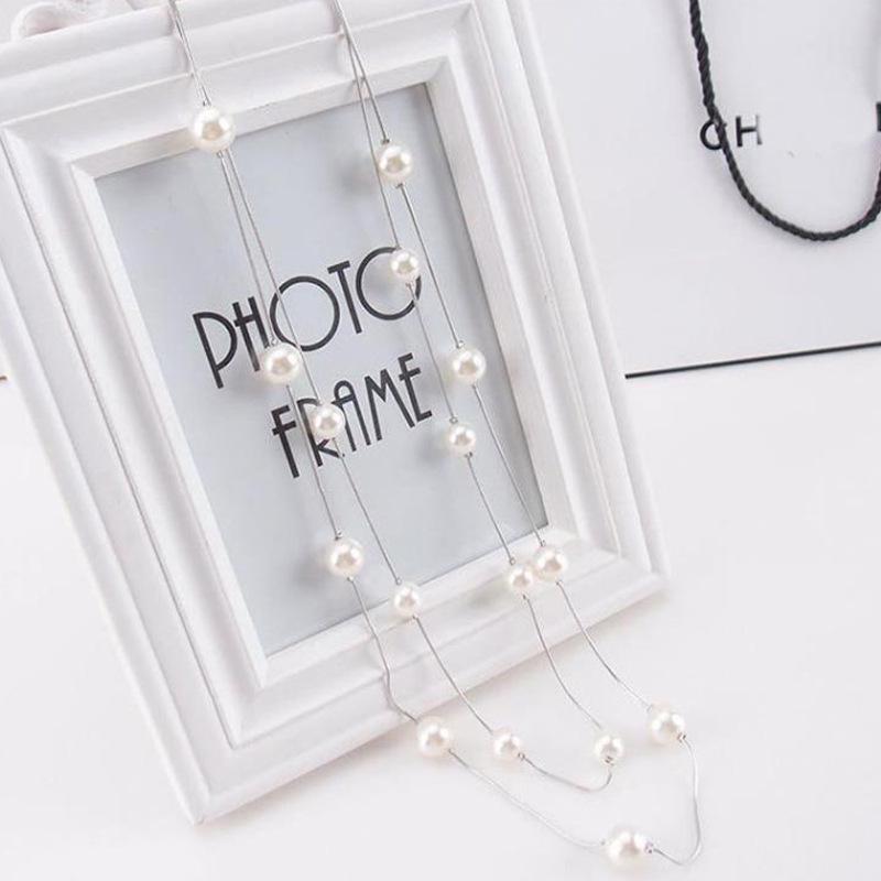 Korean Style Double Layer Pearl Sweater Chain Necklace 