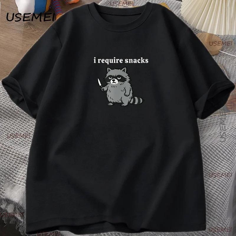 Fashion Women T-Shirt I Require Snacks T Shirt Funny Raccoon Men Women S чёрный