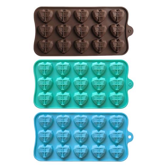 3D Diamond Heart Silicone Mold 15 Grid Diamond Love Heart Shaped Mold Tray Silicone Baking Pan Mold for Making Cake Chocolate Mousse Dessert