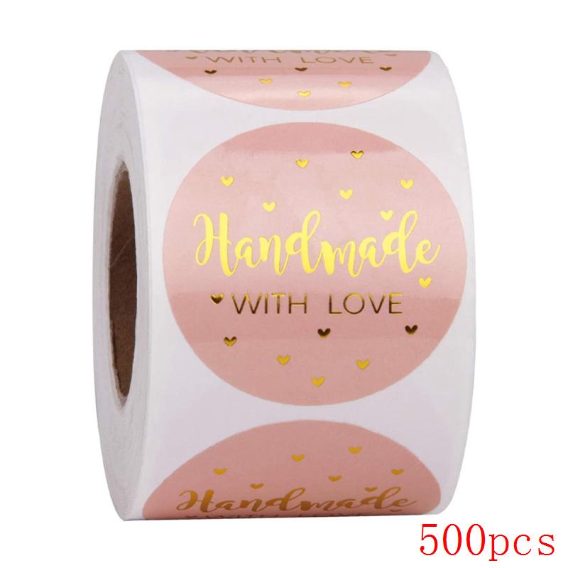 50-500Pcs Handmade With Love Kraft Paper Stickers 25Mm Round Adhesive Labels Baking Wedding Decoration Party Decoration Sticker