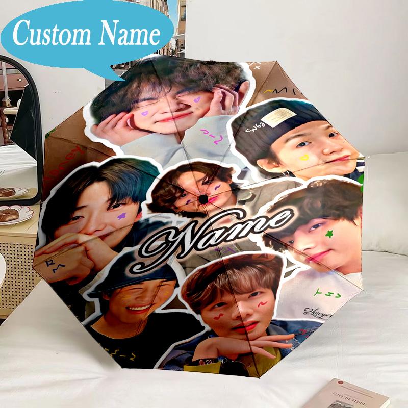 Custom Name Umbrella BT K-pop Collage Vibes Umbrella 8-Frame for Travel, Camping, Casual Lightweight Portable, Essential for Family Gifts
