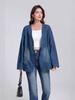 Stylish V-Neck Loose Denim Jacket - Early Autumn Casual Design
