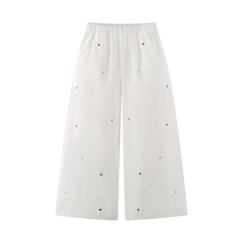 Spring/Summer 2026 European & American Style Women's Fashion Wide-Leg Embroidered Elastic Waist Casual Pants Y7602A