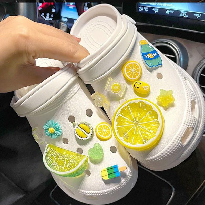 1Set Summer Refreshing Lemon Advanced Shoe Decorations New 3D Fruit Shoe Charms Set DIY Detachable buckle Shoes accessories