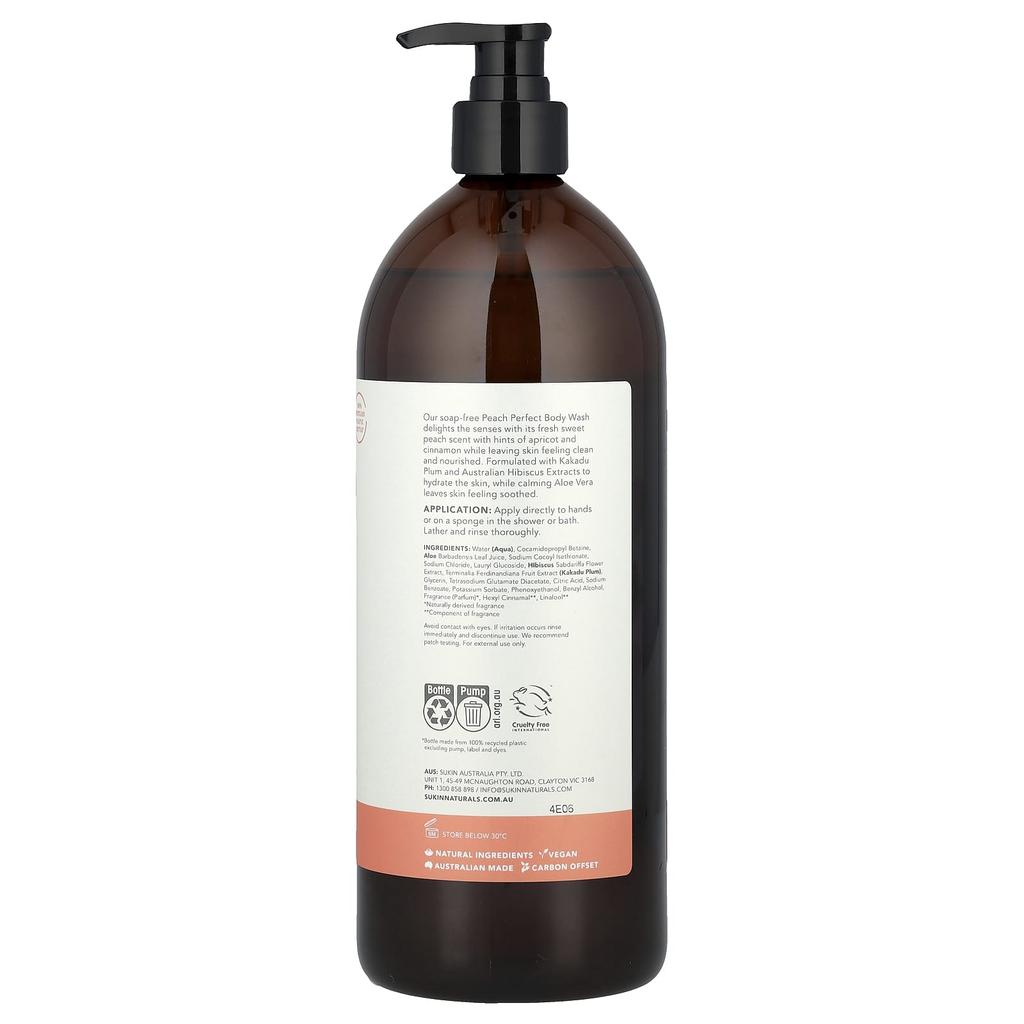Vegetable Body Wash, All Skin Types, Peach Perfect, 1L (33.82Fl Oz)