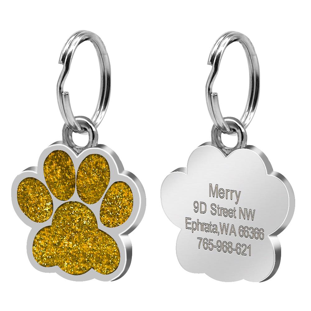 Bling Dog ID Tag Personalized Gorgeous Dog Tags for Small Medium Dog Footprint Custom Pet Name Tag Plate Collar Accessories
