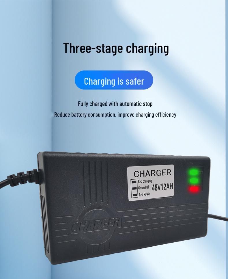 48V 12AH Smart Three-Stage Lead-Acid Battery Charger for Electric Scooters