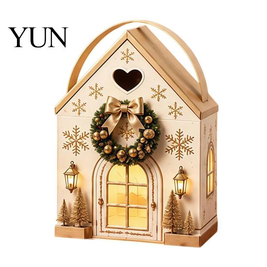 Festive Cabin Packaging Christmas Wonderland Cottage Gift Box, House Shaped Paper Treat Boxes, Holiday Snack Storage Boxes Holder with Handle