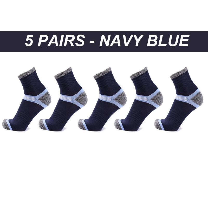 

5 пар высококачественных мужских носков, хлопковые спортивные быстросохнущие мужские носки на осень и зиму, стандартные термомужские треккинговые носки EU38-45 EUR38-45 темно-синий