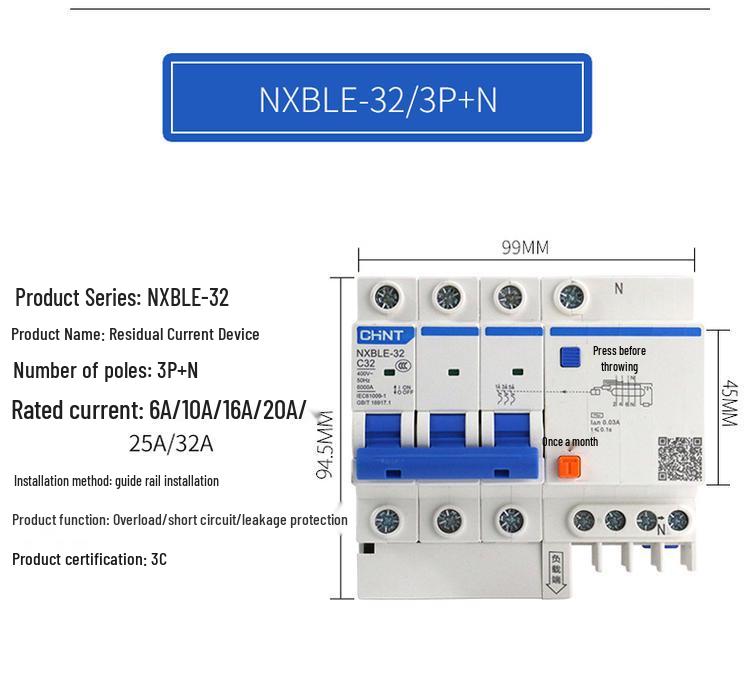 Chint 2P RCD Residual Current Circuit Breaker with MCB Protection (NXBLE DZ47LE)