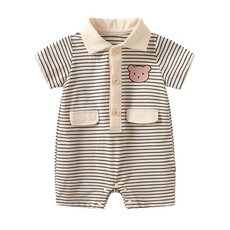 

Детские комбинезоны Летние полосатые боди из чистого хлопка с короткими рукавами для девочек и мальчиков Модная одежда Боди для младенцев Свободная одежда для малышей 90 хаки