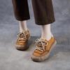 Johnature Retro Genuine Leather Soft Soled Women's Shoes Versatile Lace Up Flat Casual Shoes