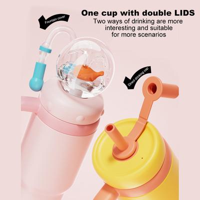 24oz Stainless Steel Whale Fountain Tumbler with Handle Creative Whale Squirt Water Cup Proof Drinking Water Bottle with Straw