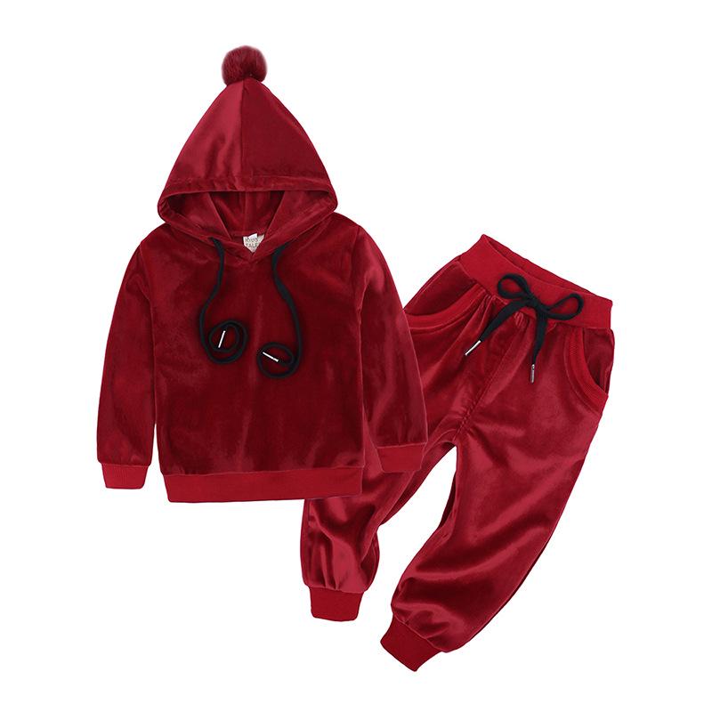 Gold Velvet Children's Autumn/Winter Two-Piece Set for Boys and Girls - Trendy Sweatshirt Outfit