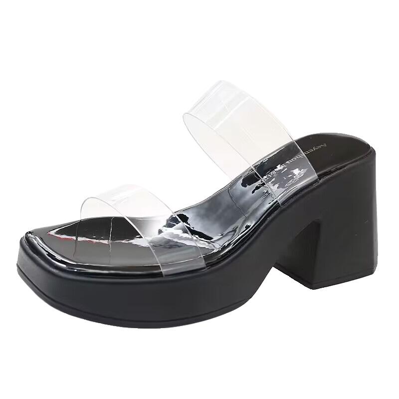 High Heels, Summer Sandals, Thick-soled Transparent Word with Thick Heels, Wear Cool Slippers On the Street