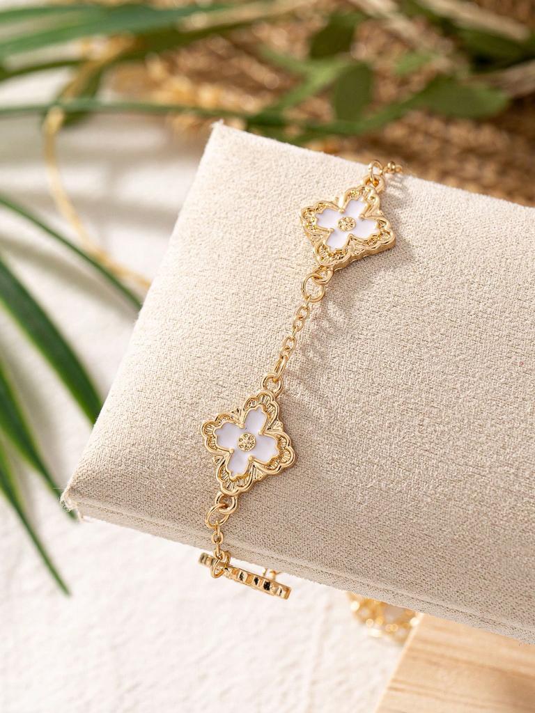 1pc Luxurious Four Leaf Clover Beaded Bracelet Women Vintage Artistic Chic And Unique High-End Bracelet Suitable
