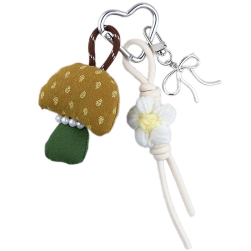 Cartoon Mushroom Keychain Car Key Chains Flowers Keyring Bag Charm Handbag Charm Lovely Heart Keyholders Phone Charm