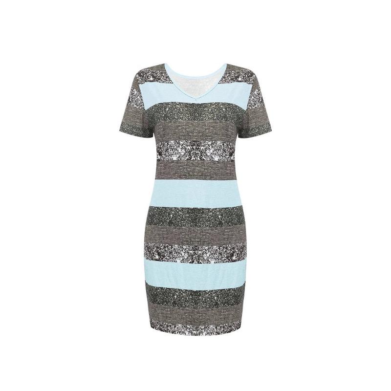 Women's Striped and Printed Fashionable and Casual V-neck Short-sleeved Dress