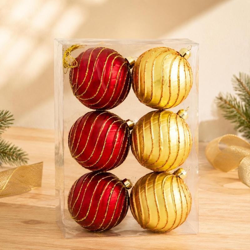 6 Christmas Baubles In a Single Package, PVC Holiday Decorations with Integrated Cords for Seasonal Display Placement