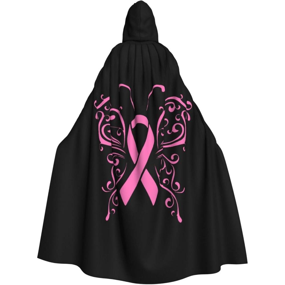 Pink Ribbon Butterfly Breast Cancer Unisex Hooded Cloak Cape for Christmas Halloween Cosplay Costumes